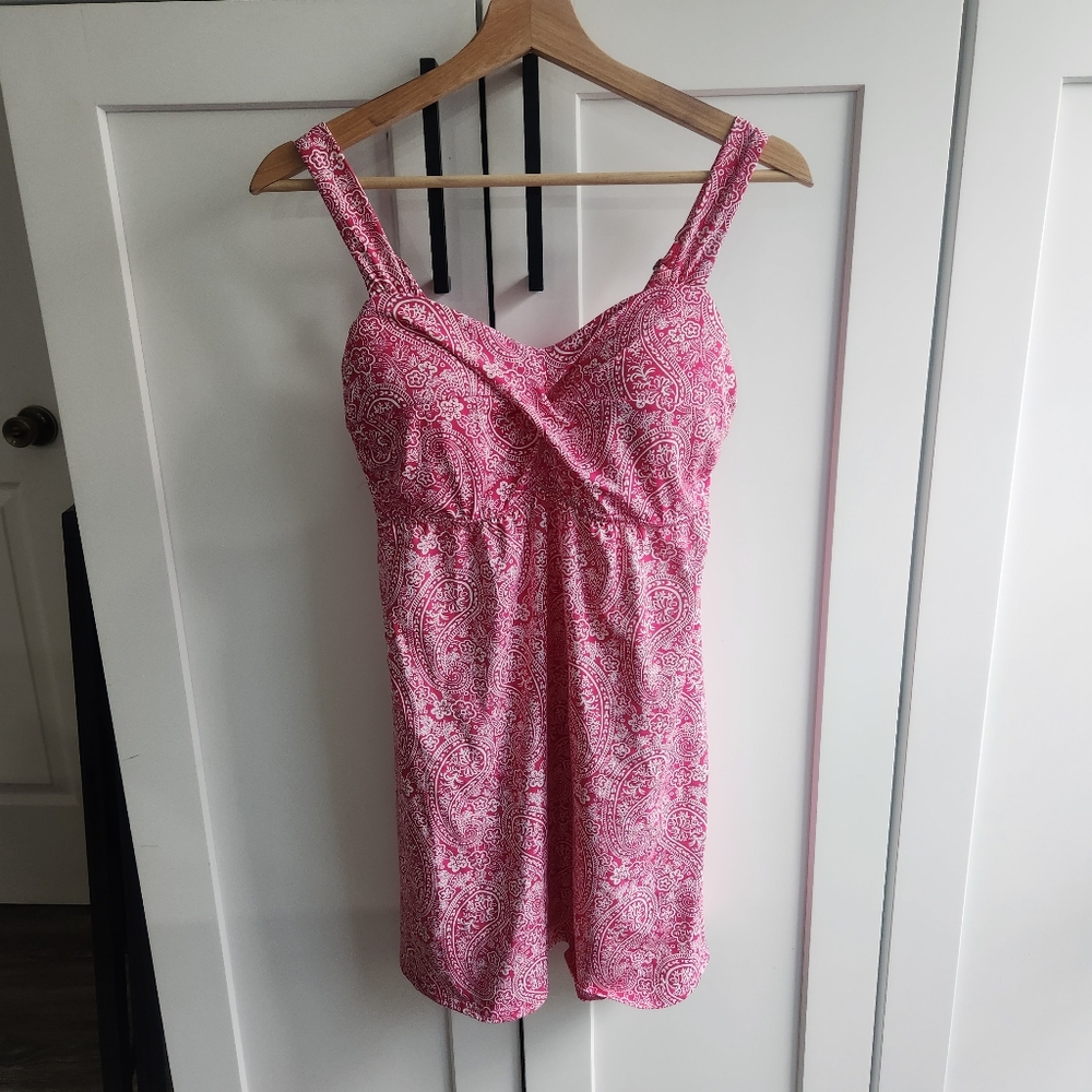 Lands End Pink Paisley Swim Dress Built in Bra size 8